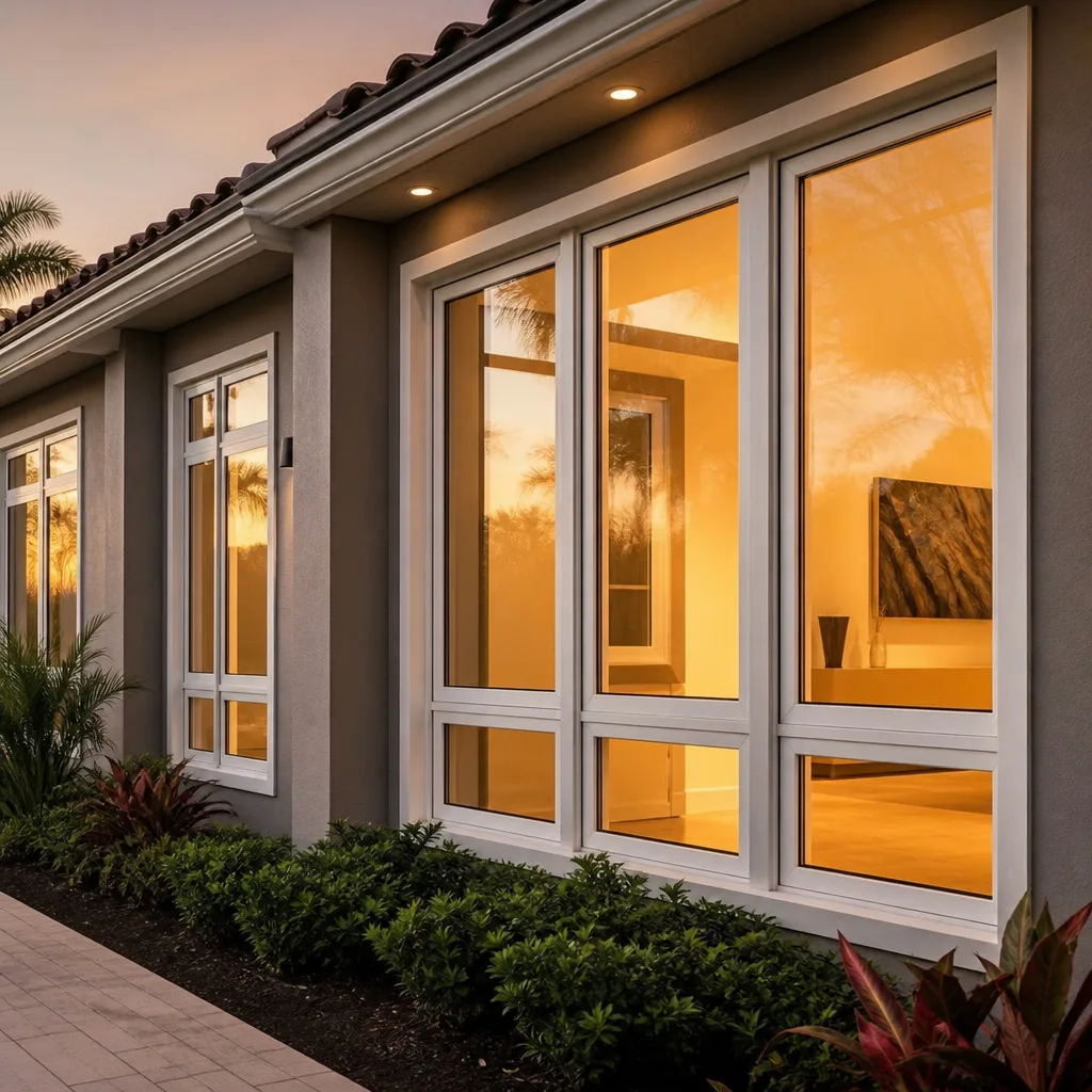 Modern energy-efficient home windows at sunset in Dania Beach, FL