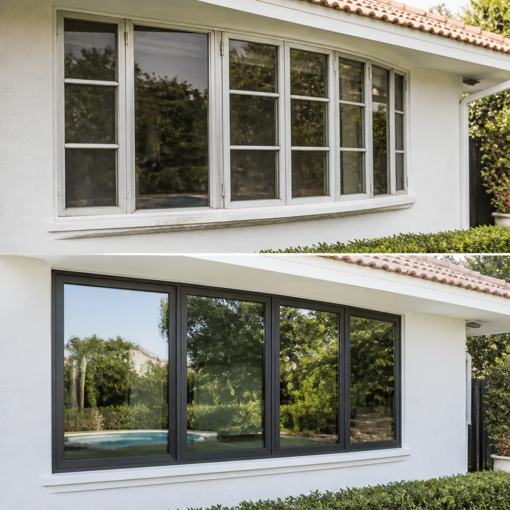 Comparison of old multi-pane window and new modern window replacement in Dania Beach, FL